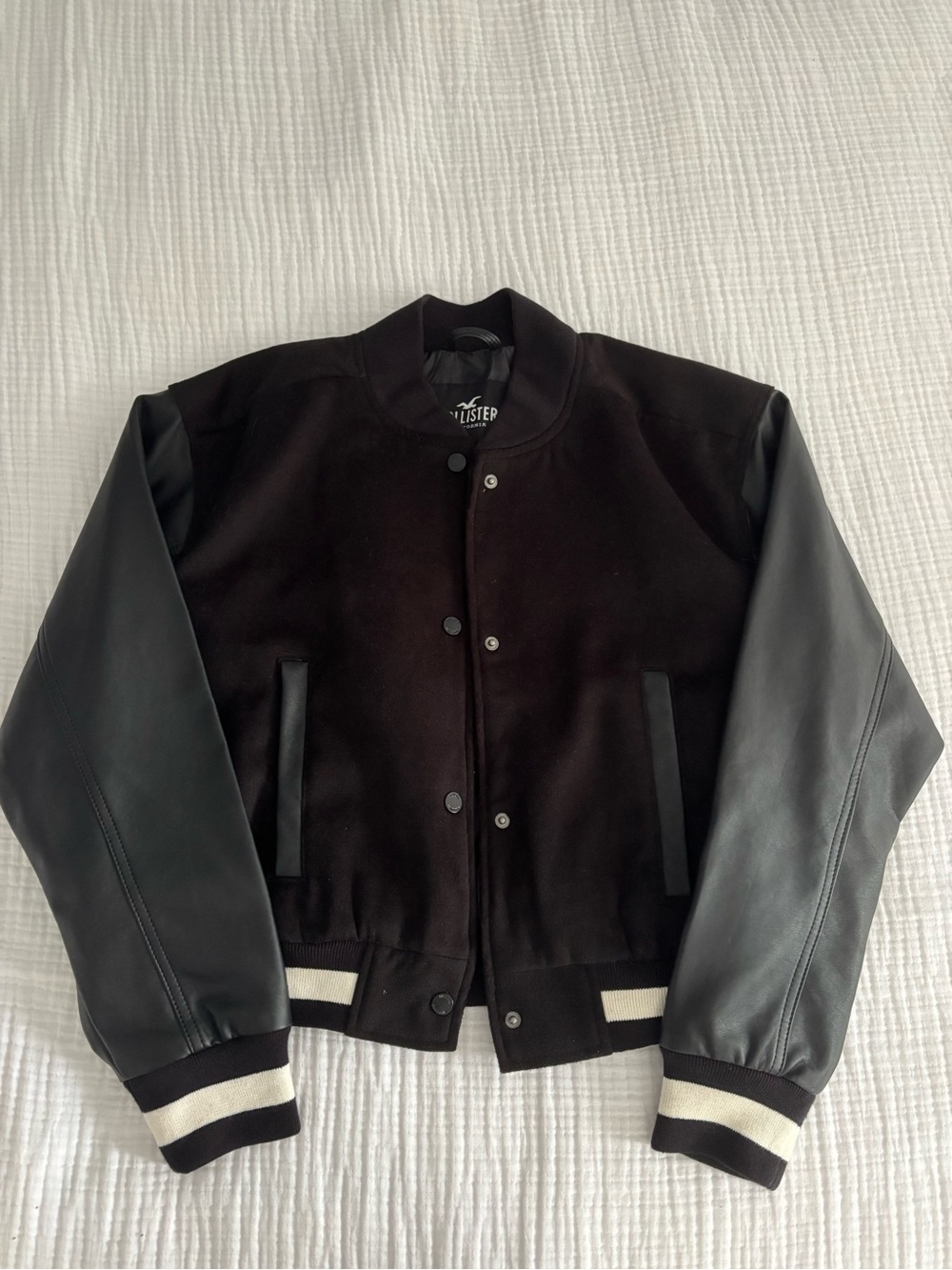 Hollister Black Bomber Jacket with Leather Sleeves